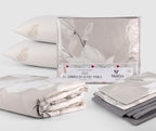 Set matrimoniale PERLA con completo letto floreale, trapuntino coordinato da 250×270 cm e due guanciali ARGANA da 800g