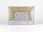 Completo letto DRIMIA PARTY con fantasia geometrica azzurra, verde acqua e grigia. Disponibile in diverse taglie.