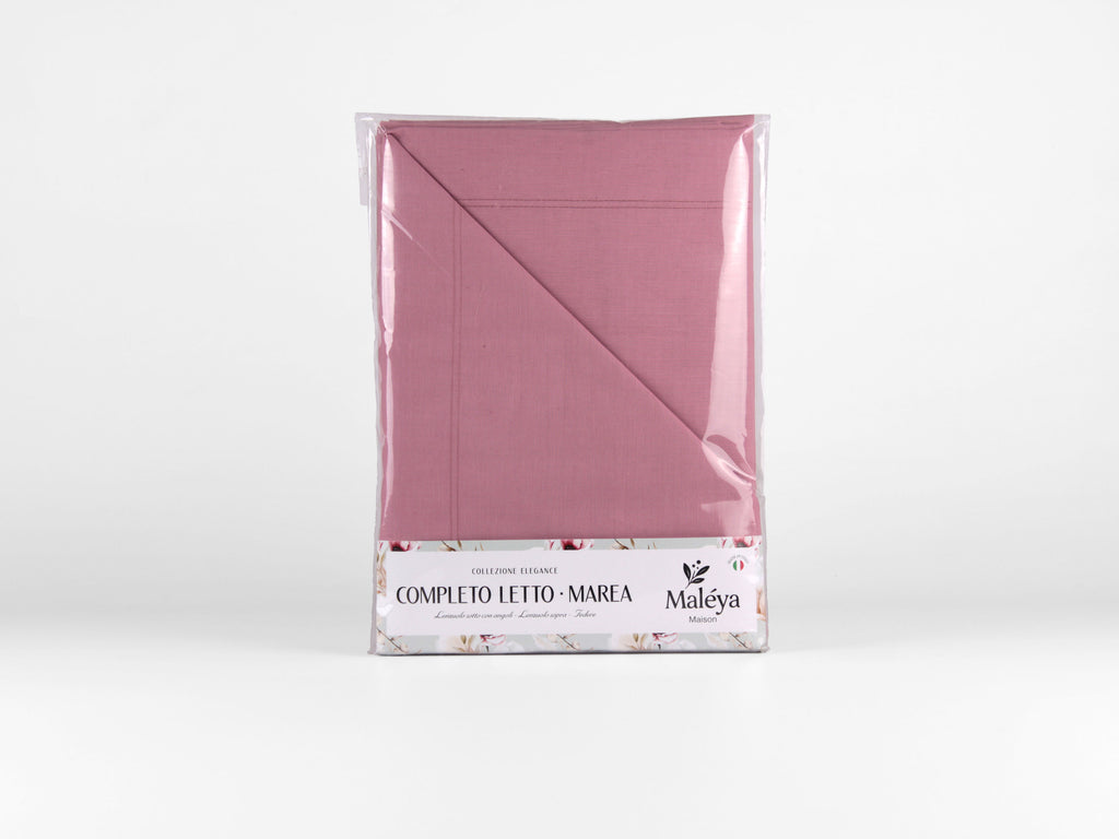 Completo letto MAREA da 1 piazza e mezza a tinta unita rosa con lenzuola e federa coordinata.