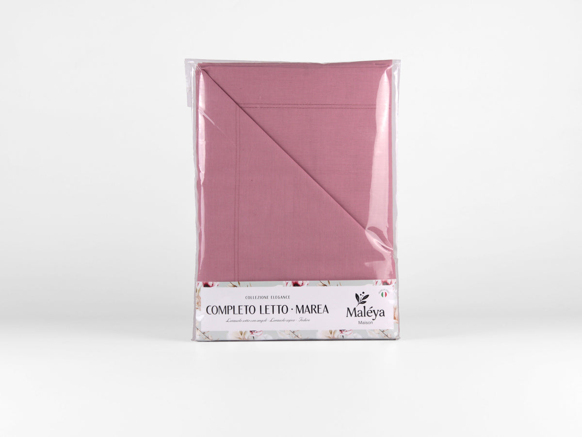 Completo letto MAREA da 1 piazza e mezza a tinta unita rosa con lenzuola e federa coordinata.