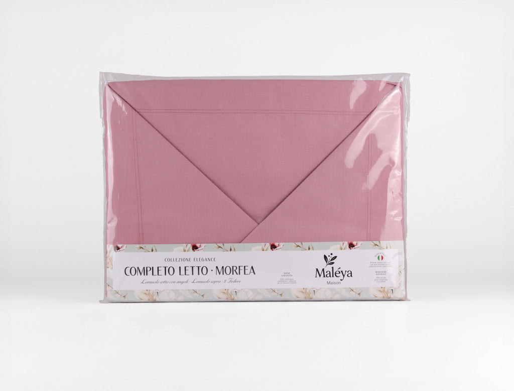 Completo letto matrimoniale MORFEA con lenzuolo sopra, lenzuolo sotto con angoli e due federe.