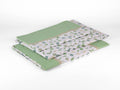 Completo letto DRIMIA PARTY con fantasia geometrica azzurra, verde acqua e grigia. Disponibile in diverse taglie.