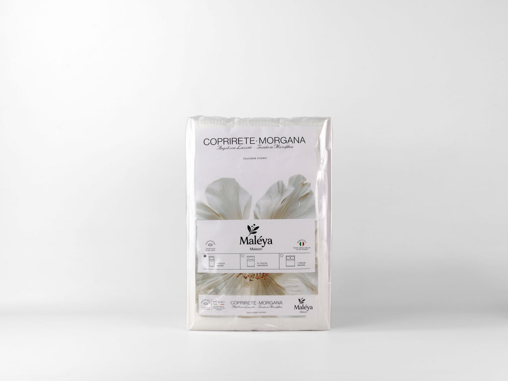 Coprirete singolo MORGANA bianco da 80×190 cm in microfibra con laccetti agli angoli.