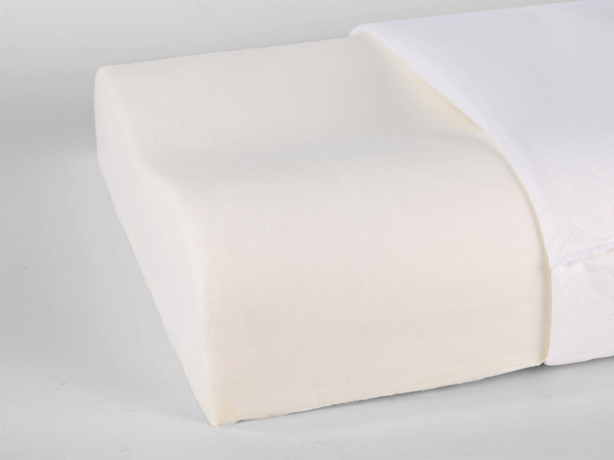 Guanciale NALEA bianco in memory foam cervicale con profilo ergonomico sagomato.