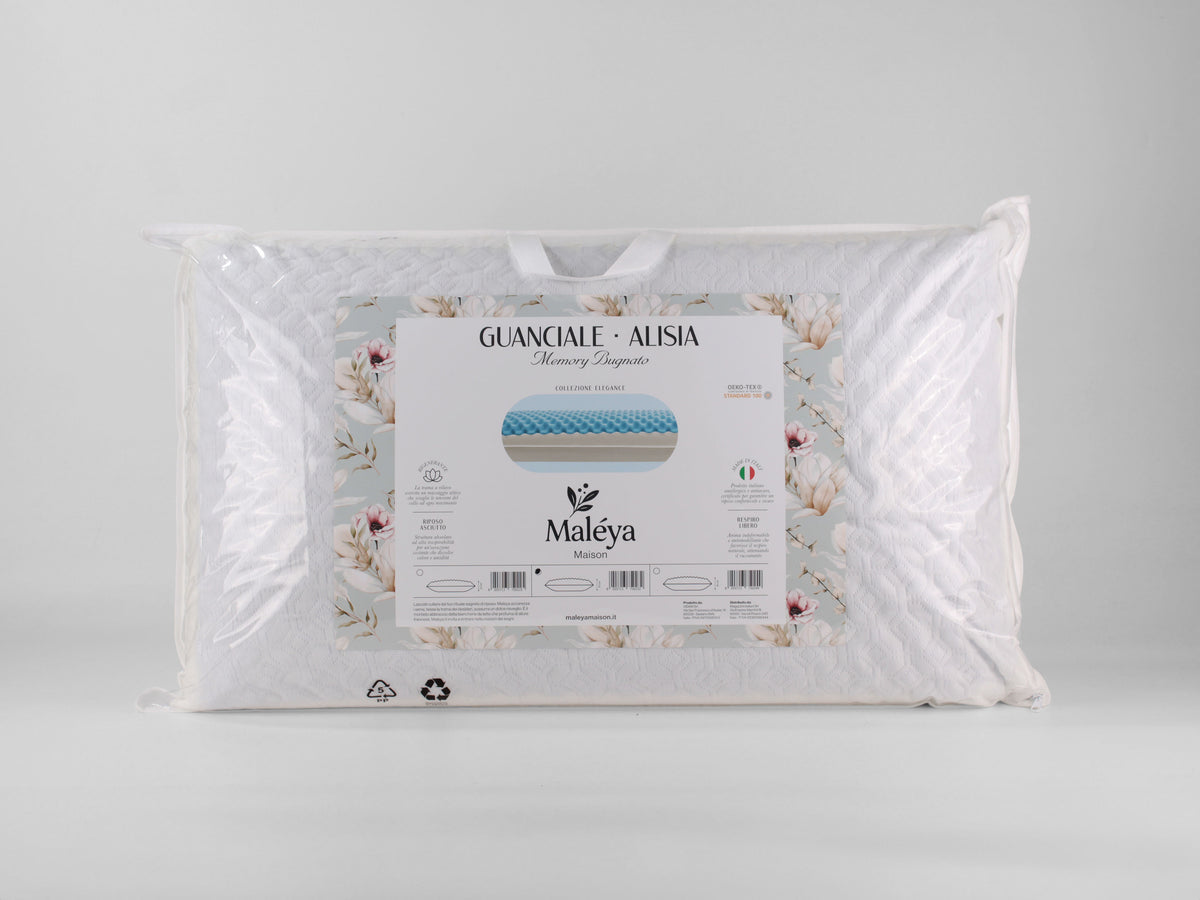 Guanciale ALISIA bianco in memory bugnato con struttura alveolare traspirante.