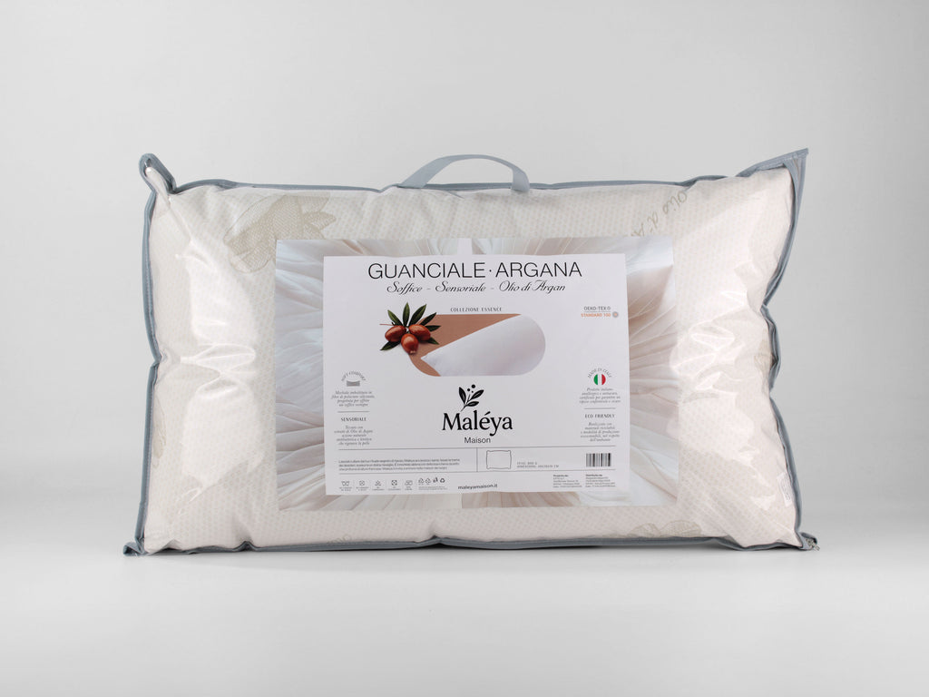 Guanciale ARGANA soffice con tessuto agli estratti di olio di Argan e imbottitura in fibre siliconate.