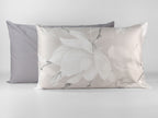 Completo letto matrimoniale PERLA con fantasia floreale nei toni del beige, tortora, bianco e grigio.